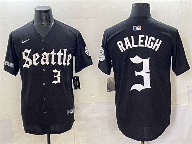 Men's Seattle Mariners #3 Cal Raleigh Black 'Deep Sea Gothic Edition' Vapor Premier Limited Stitched Baseball Jersey Men's Seattle Mariners #3 Cal Raleigh Black 'Deep Sea Gothic Edition' Vapor Premier Limited Stitched Baseball Jersey